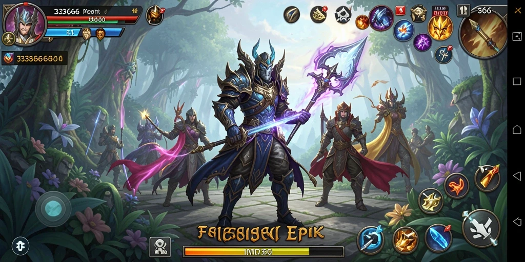 Screenshot gameplay RPG 333666 menampilkan karakter dalam pertempuran epik.