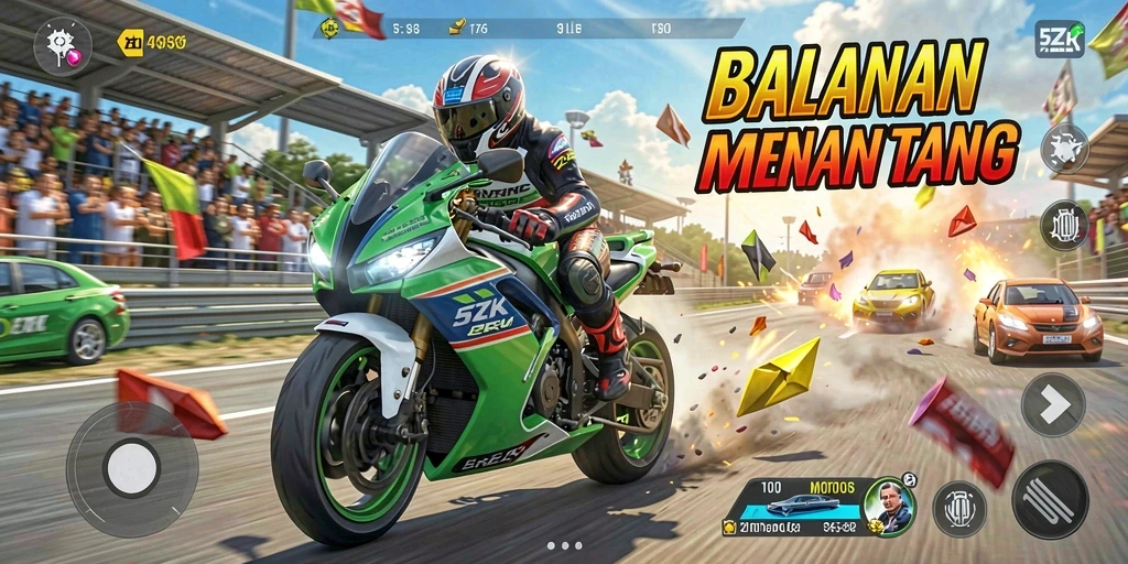 Tangkapan layar gameplay balapan motor yang mendebarkan di 5ZK.