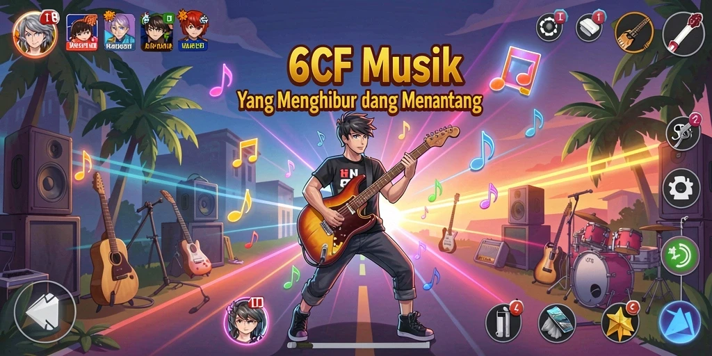 Screenshot utama 6CF menampilkan gameplay yang menarik dengan berbagai pilihan lagu.