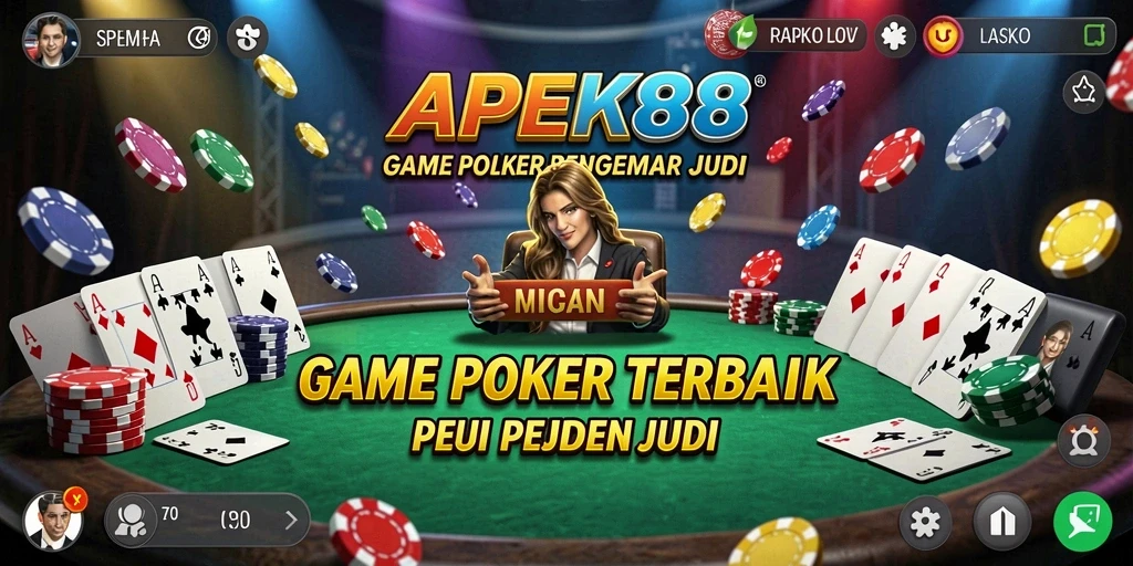 Screenshot utama APEK88 menampilkan aksi intens permainan Poker.