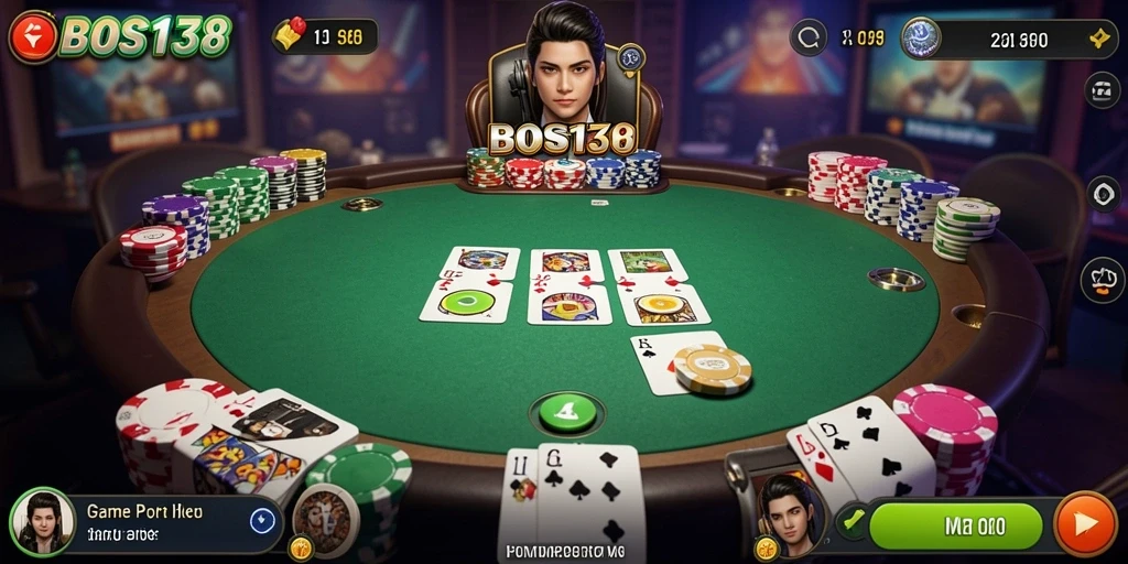 Tampilan gameplay seru di BOS138 dengan aksi Poker nyata.