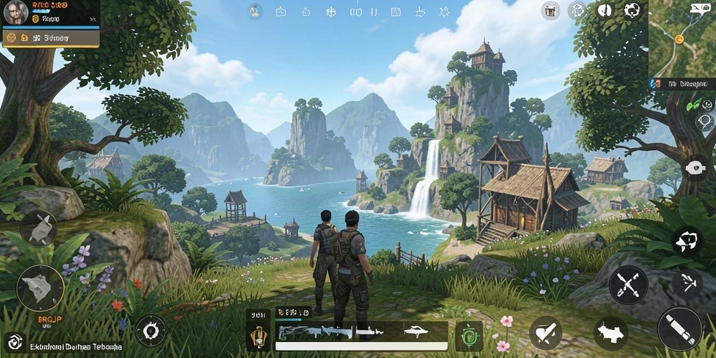 Screenshot gameplay BROJP yang menunjukkan eksplorasi dunia yang luas dan detail.