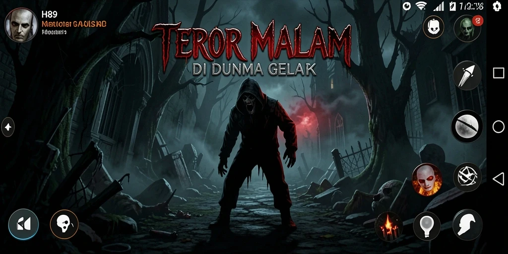 Screenshot gameplay H89 menampilkan suasana horror yang menakutkan.