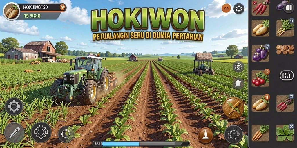 Tangkapan layar HOKIWON menampilkan pemain yang sedang merawat tanaman di ladang.