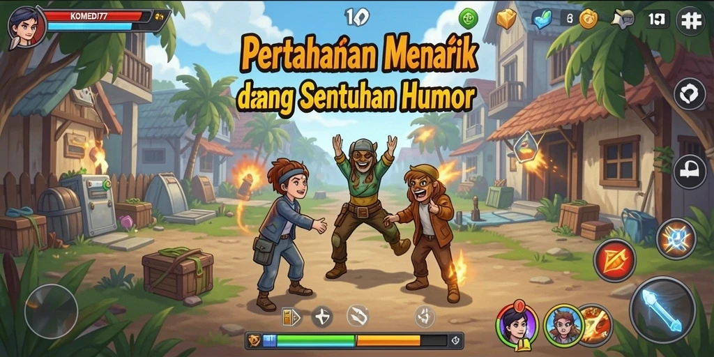 Tangkapan layar gameplay KOMEDI77 dengan elemen Tower Defense yang menghibur.