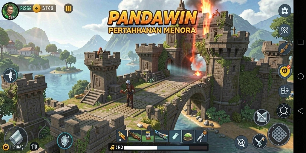 Tampilan gameplay seru dalam PANDAWIN dengan strategi Tower Defense.