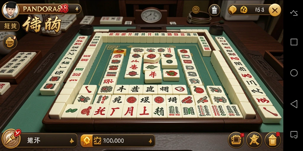 Tampilan gameplay seru di PANDORA88 dengan ubin Mahjong berwarna-warni.