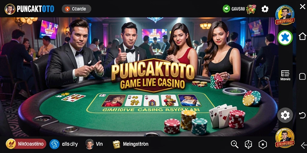 Screenshot gameplay PUNCAKTOTO yang menampilkan dealer langsung dan suasana bermain yang menarik.