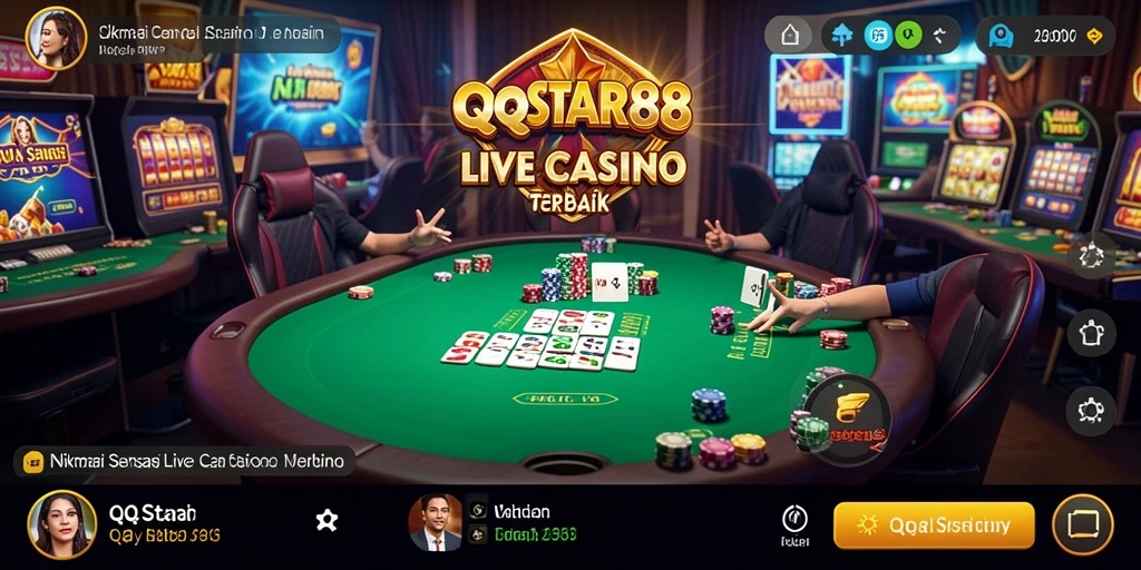Screenshot gameplay Live Casino yang menampilkan dealer dan permainan langsung.