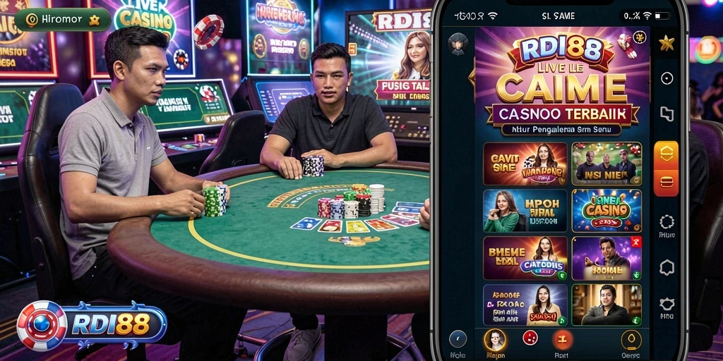 Screenshot dari gameplay Live Casino RDI88 yang menampilkan dealer dan pemain.