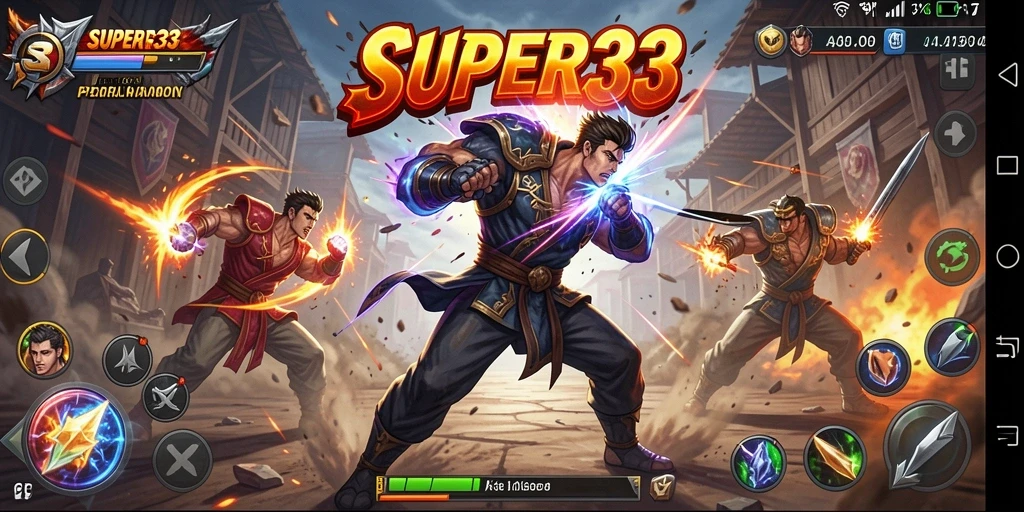 Tampilan seru dari permainan Fighting SUPER33 dengan aksi pertarungan yang mendebarkan.