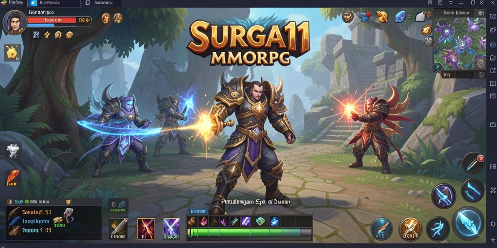 Screenshot utama SURGA11 menampilkan aksi seru dalam pertempuran MMORPG.