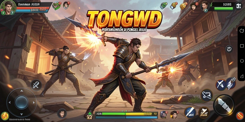 Tampilan gameplay TONGWD dengan pertarungan yang intens.