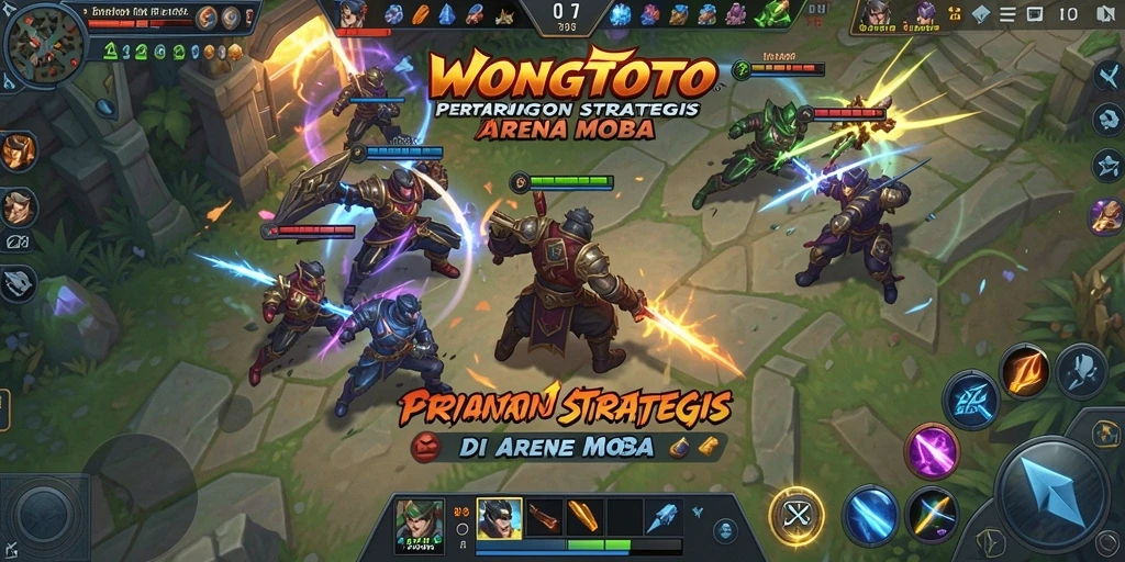 Tampilan pertarungan seru dalam WONGTOTO di arena MOBA.
