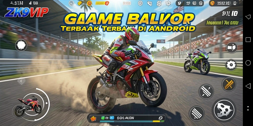Gameplay seru ZK9VIP dengan balapan motor yang intens.